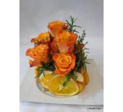 Carré orange - Rose orange et tranches d'oranges