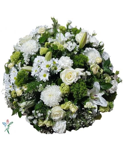 Coussin de deuil Blanc et vert    diamètre 35 cm