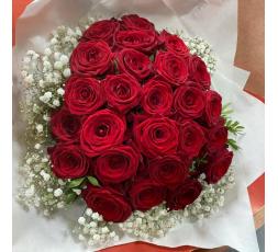 Bouquet de roses rouges & gypso