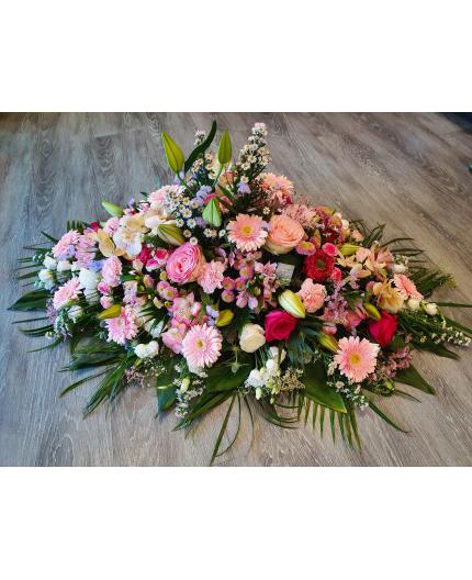 Composition de deuil rose style raquette