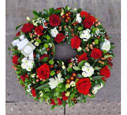 Couronne de deuil rouge et blanc