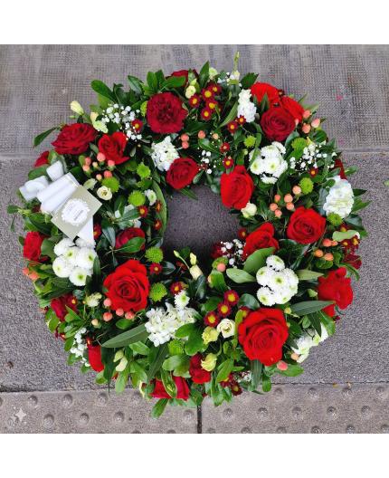 Couronne de deuil rouge et blanc