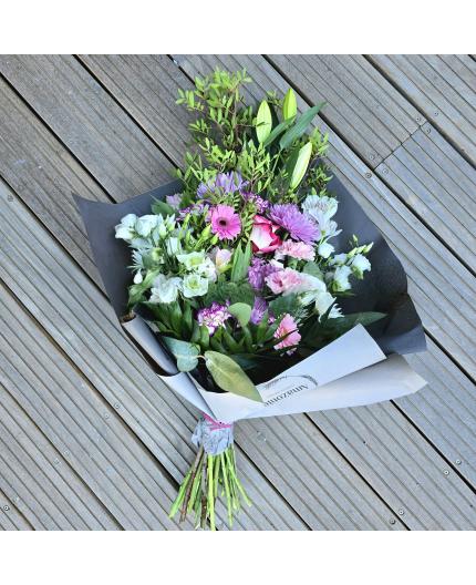 Bouquet gerbe à plat rose de deuil