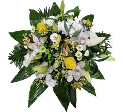 Coussin de deuil ton blanc jaune