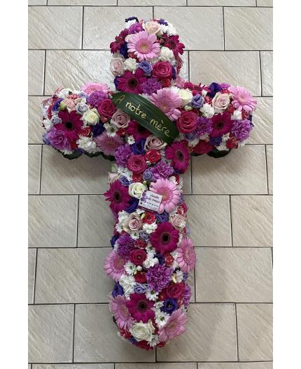 Croix de fleurs deuil