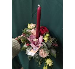 Composition de NOEL avec bougie grenat