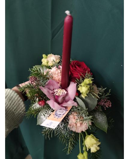 Composition de NOEL avec bougie grenat