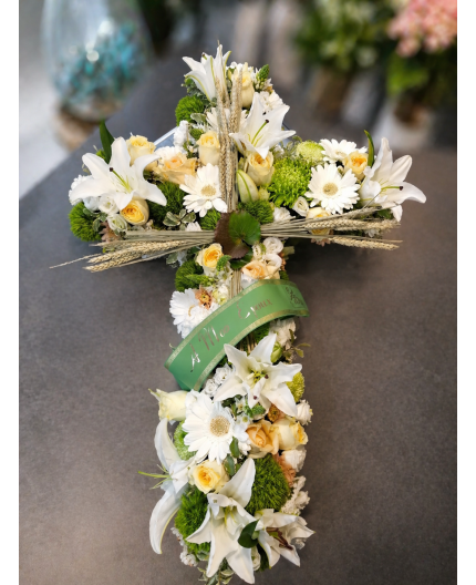 Croix de fleurs deuil