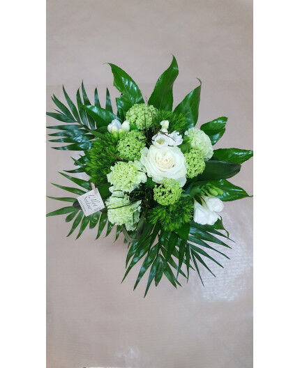 Bouquet rond blanc et vert