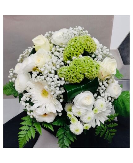 Bouquet rond blanc et vert