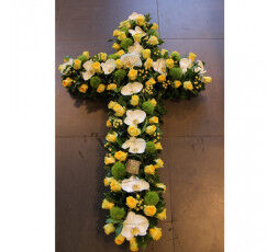 Croix de fleurs rose et blanc 