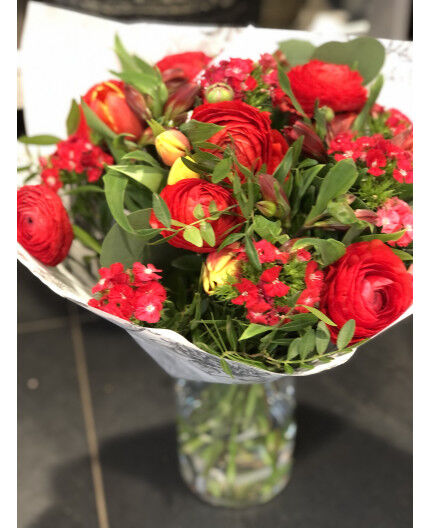 Bouquet fleurs de France tons rouges