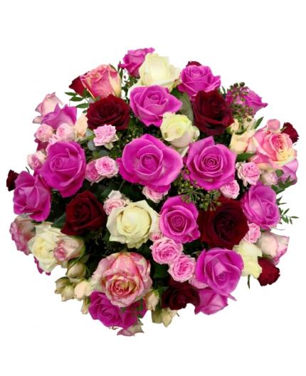 Coussin rond de roses variées