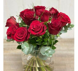 Bouquet rond Roses rouges et feuillages
