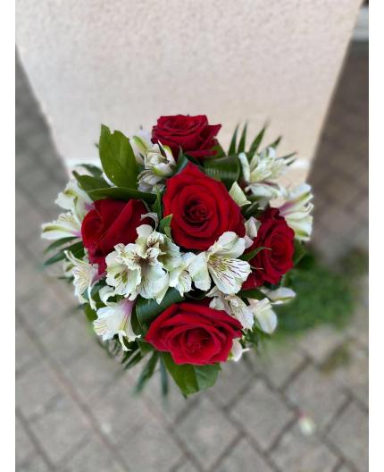 Bouquet rond rouge et blanc