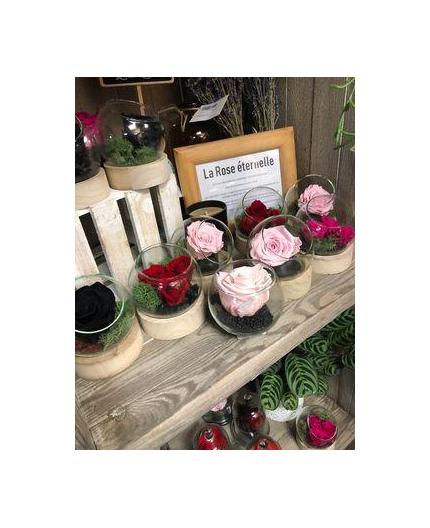 Roses éternelles socle bois